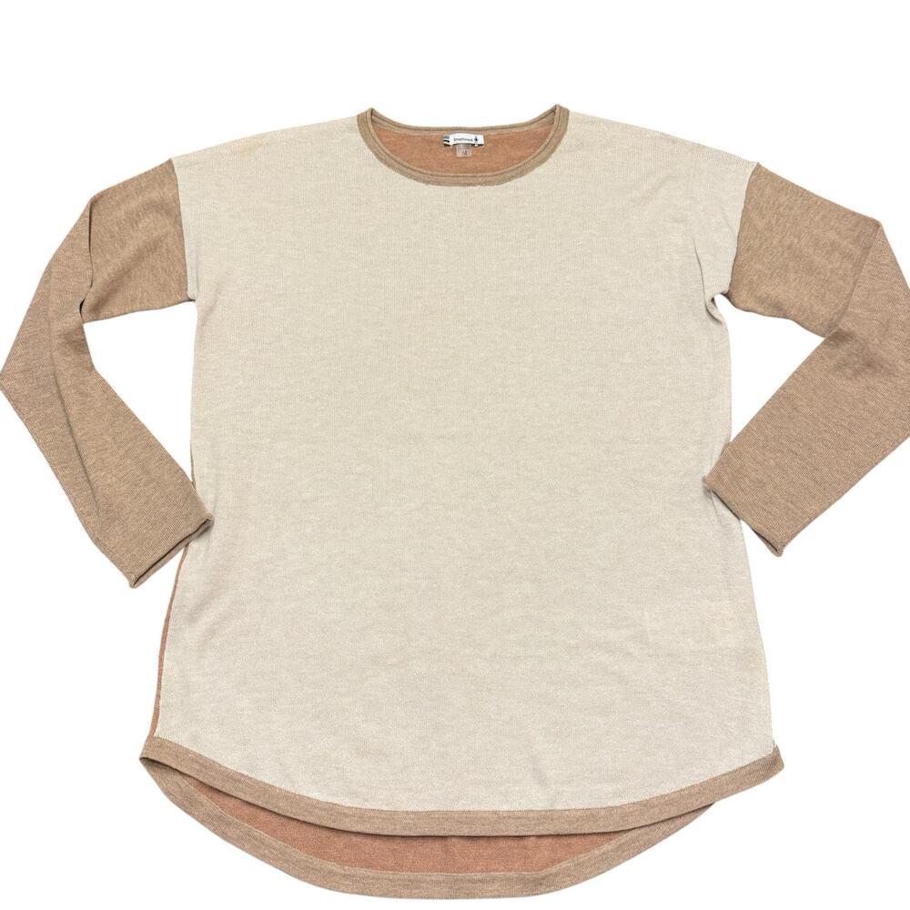 Smartwool Women's sweater, cream and khaki/tan, tunic, merino wool blend, Size M